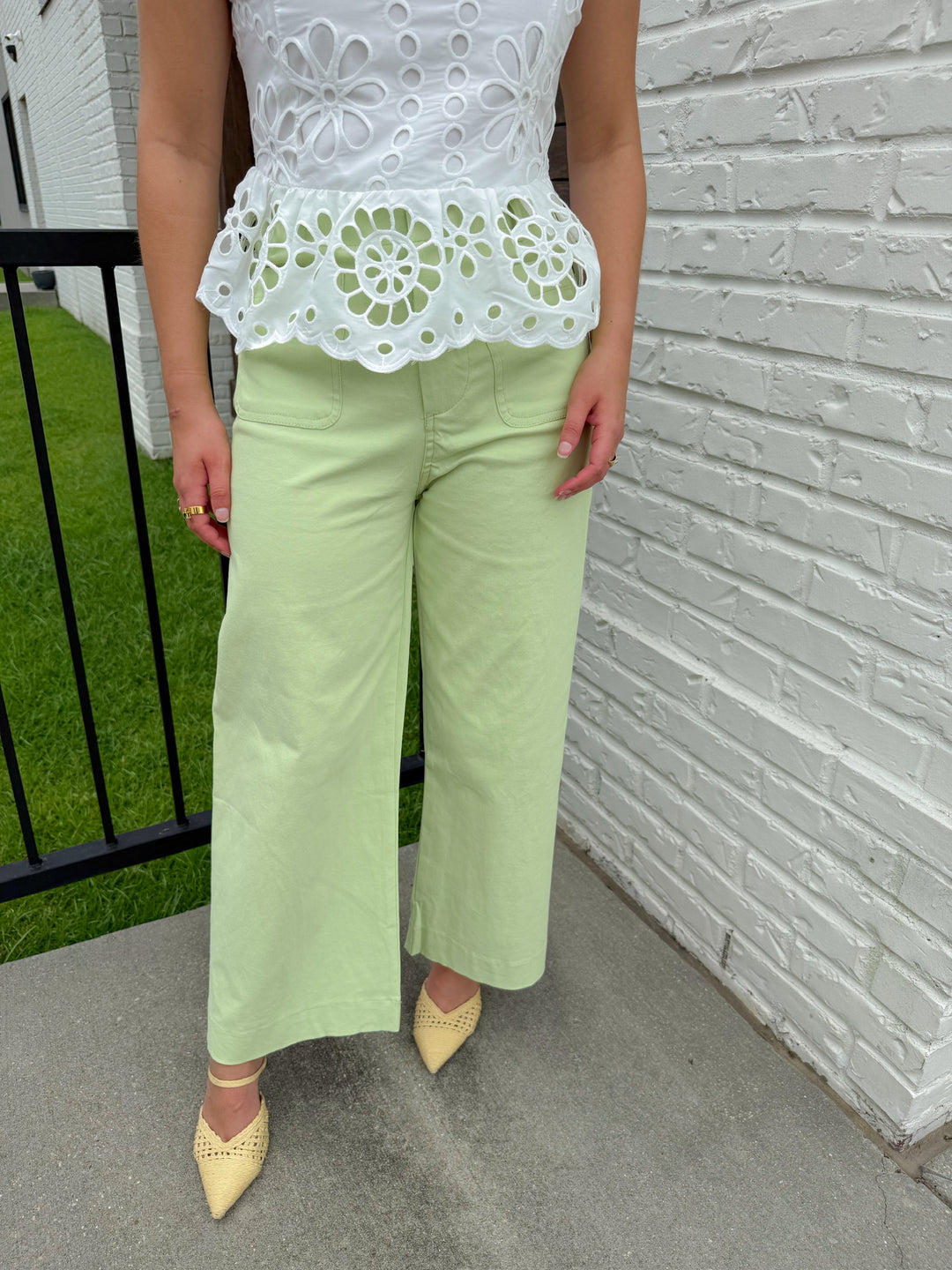 KEY LIME CROPPED WIDE LEG PANTS