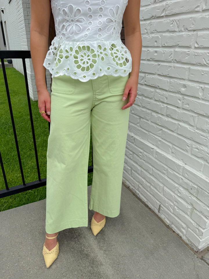 KEY LIME CROPPED WIDE LEG PANTS