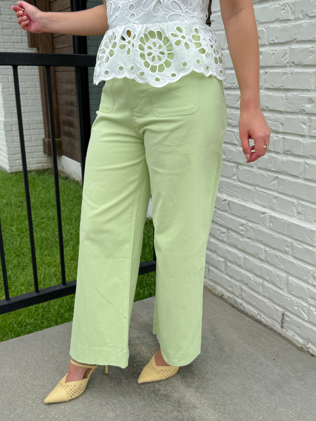 KEY LIME CROPPED WIDE LEG PANTS