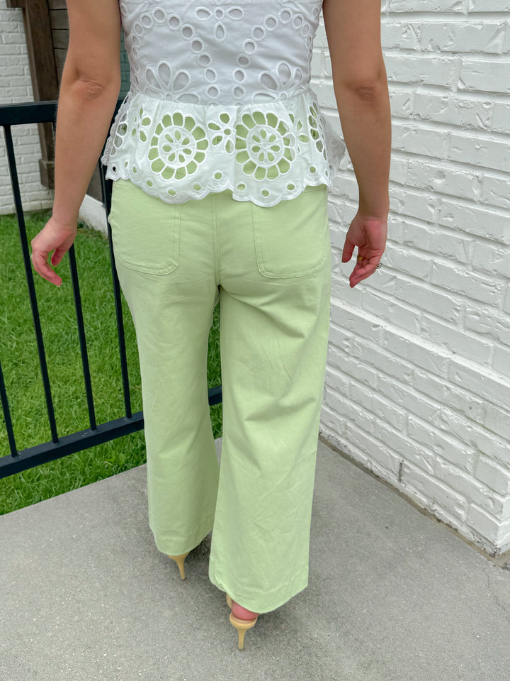 KEY LIME CROPPED WIDE LEG PANTS