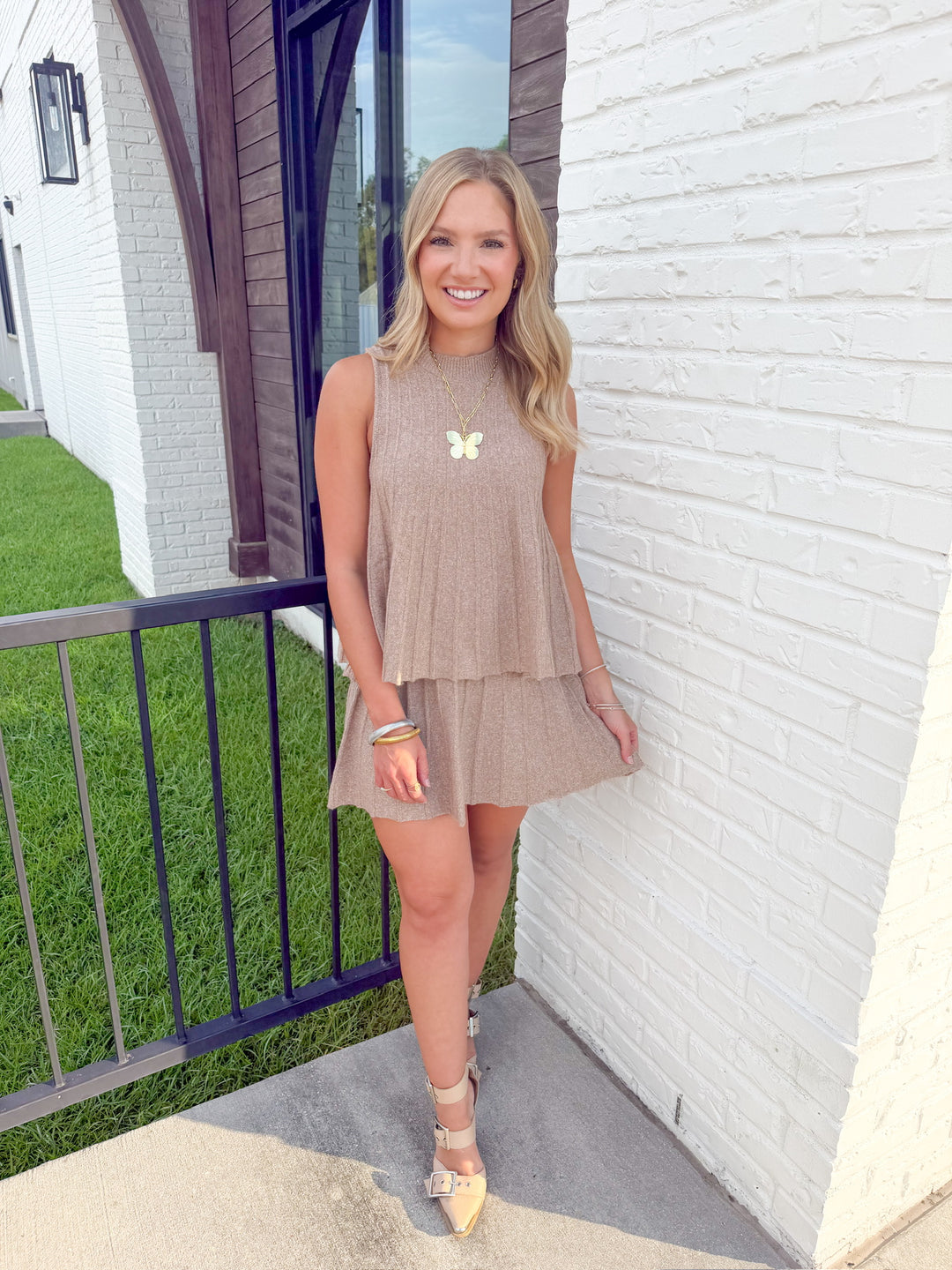 PRETTY PLEATED KNIT SET TOP