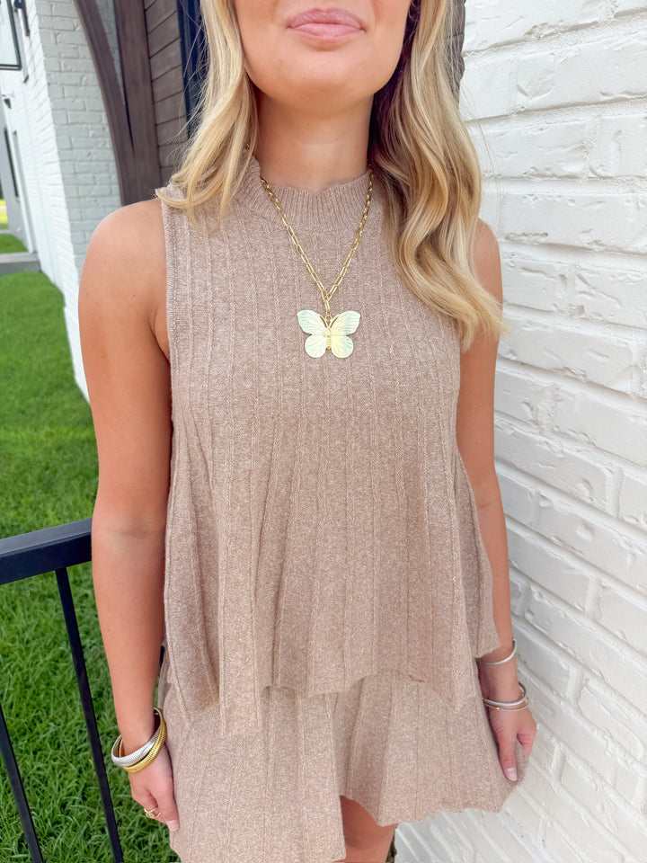 PRETTY PLEATED KNIT SET TOP