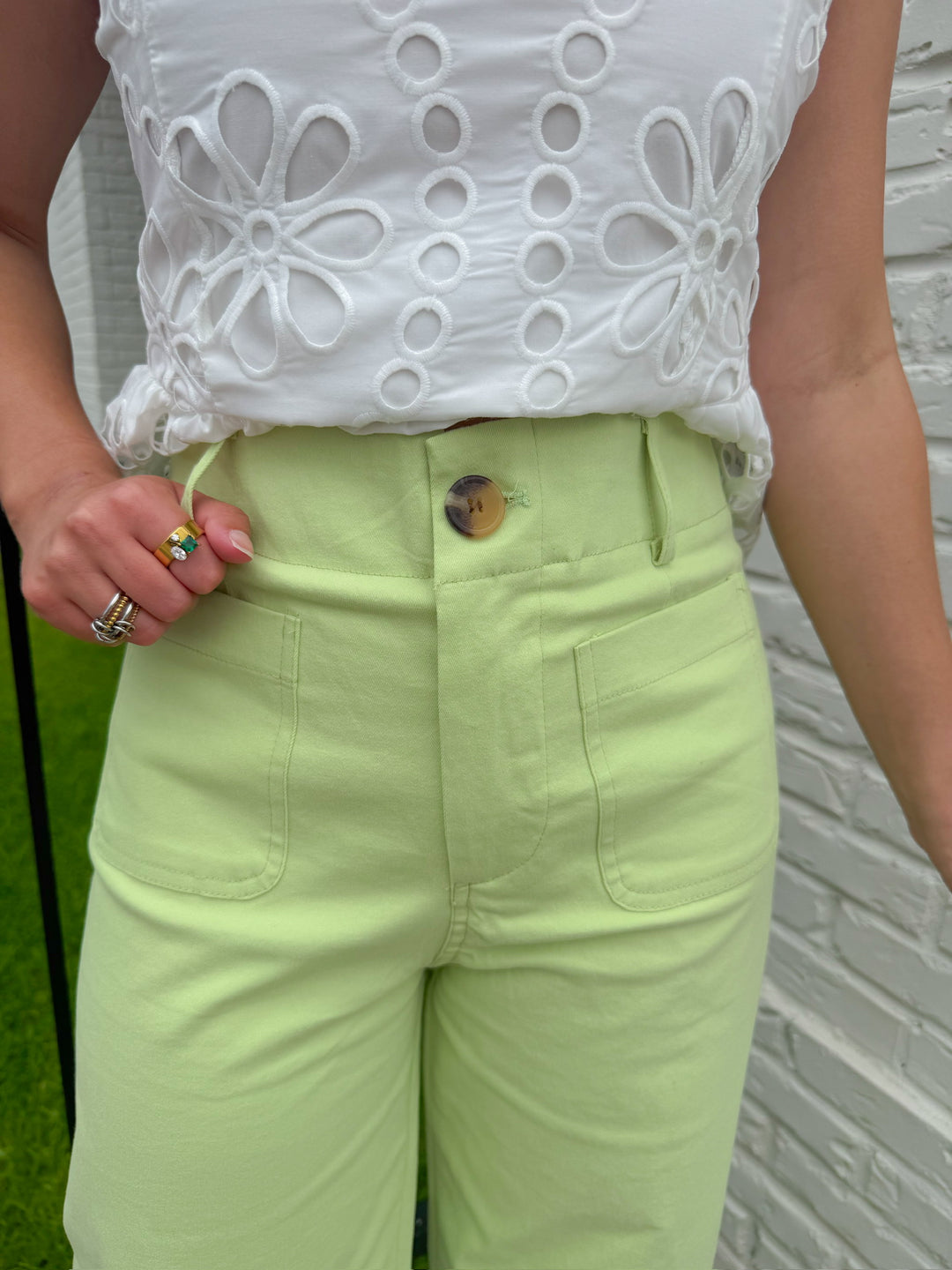 KEY LIME CROPPED WIDE LEG PANTS