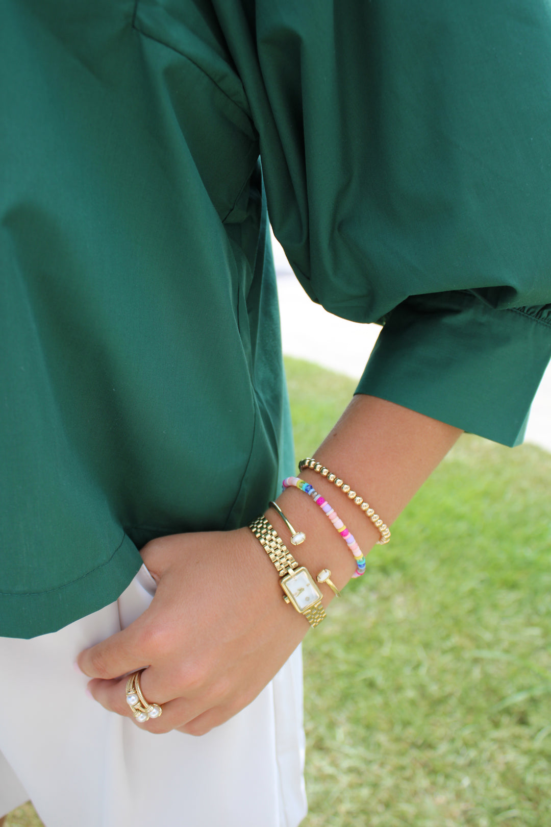 EVERGREEN EMERALD PUFF SLEEVE BLOUSE