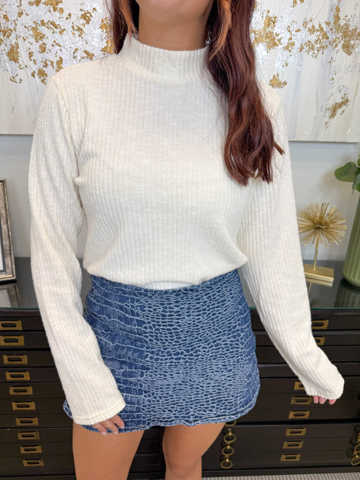 THE FOUNDATION RIBBED MOCK NECK BASIC TOP
