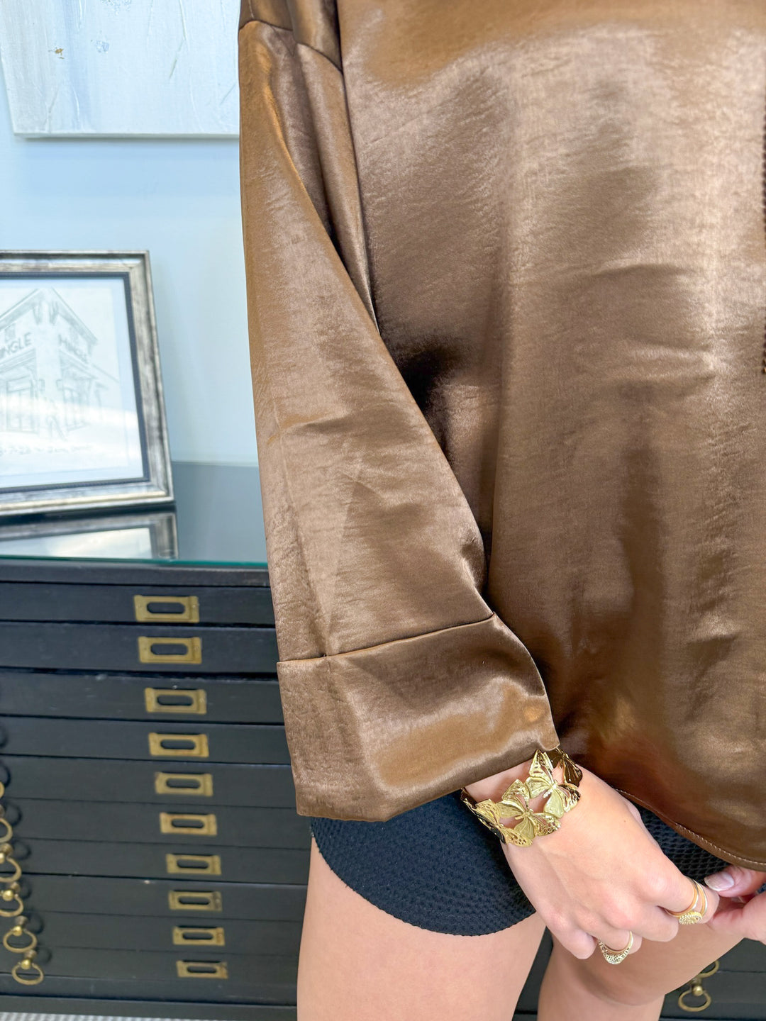 THE JULIETTE BROWN SATIN BLOUSE