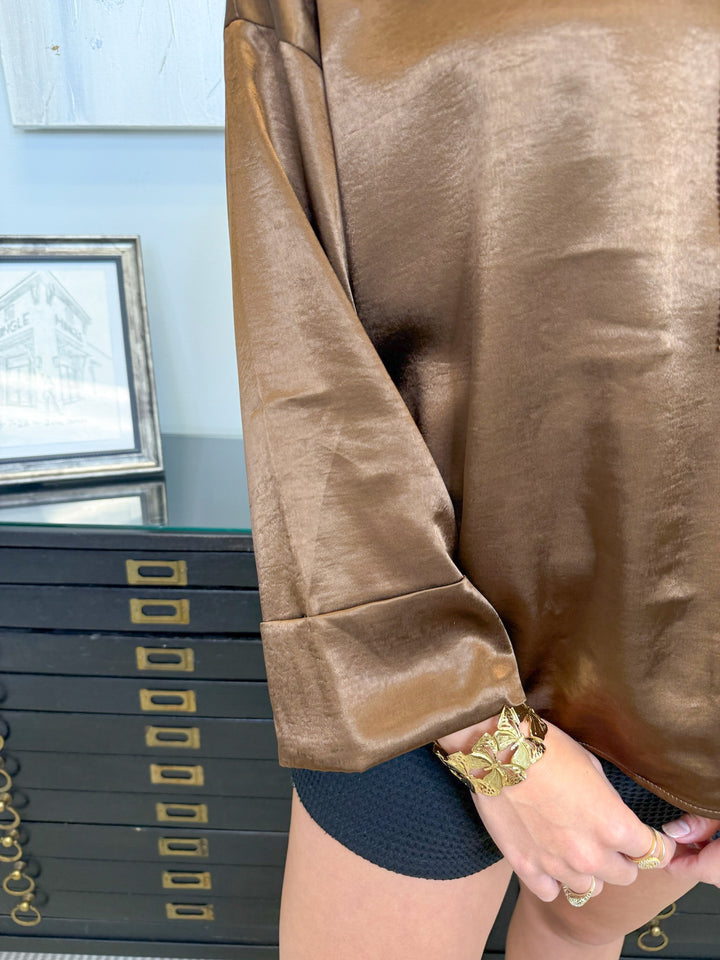 THE JULIETTE BROWN SATIN BLOUSE