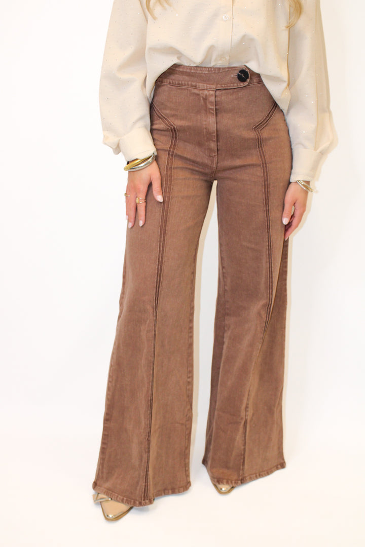 PURE FORM HIGH WAISTED CONTRAST STITCH FLARE PANT
