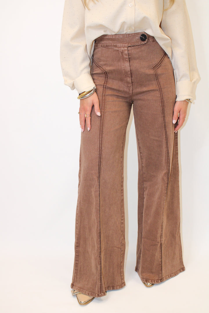 PURE FORM HIGH WAISTED CONTRAST STITCH FLARE PANT