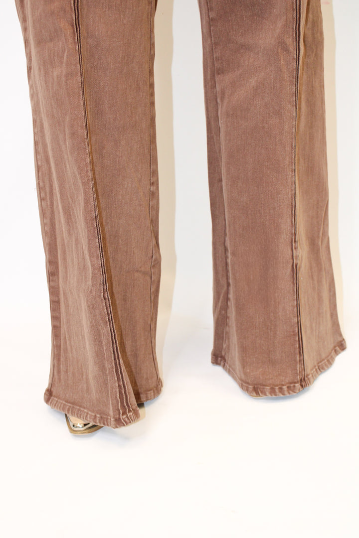 PURE FORM HIGH WAISTED CONTRAST STITCH FLARE PANT