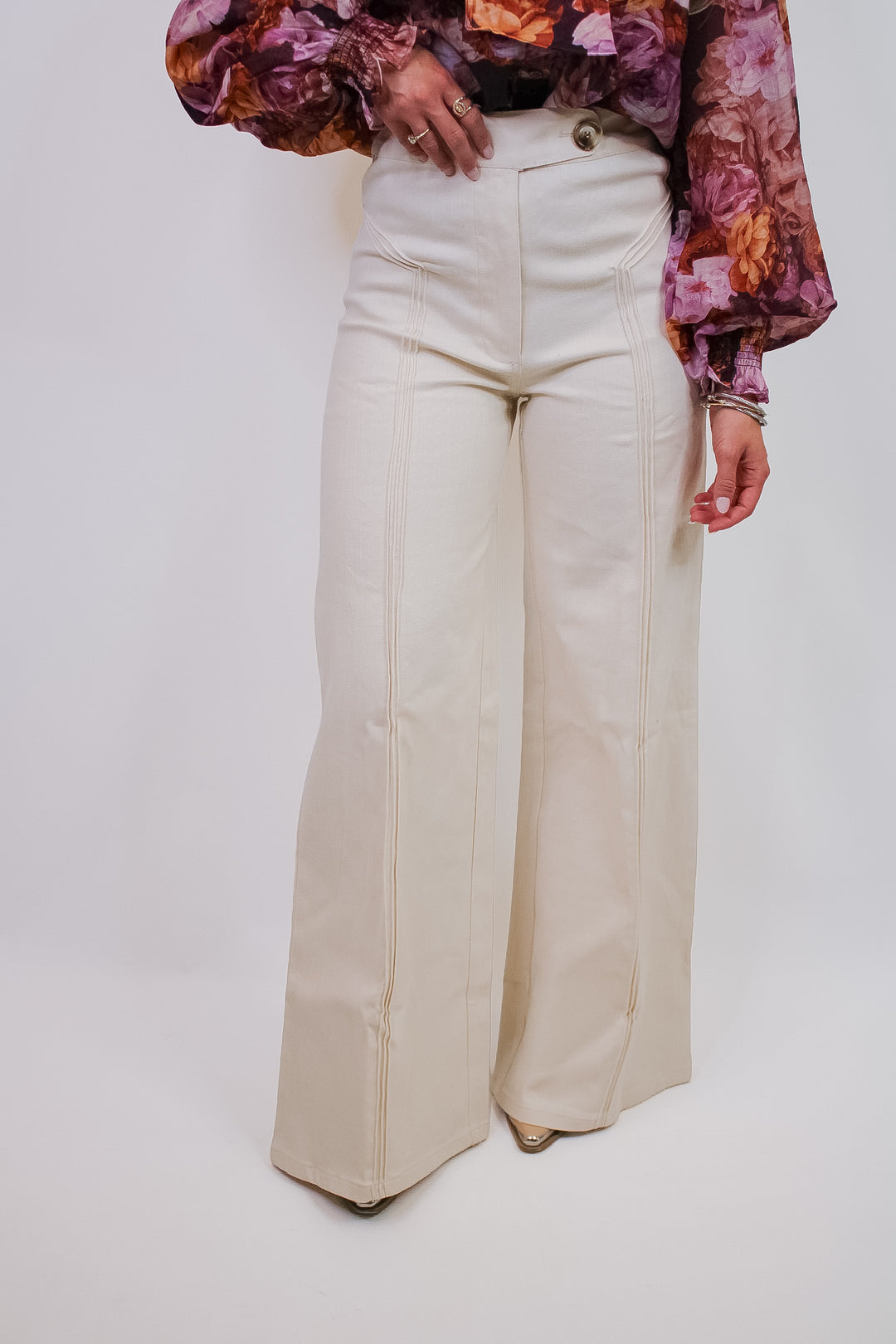 PURE FORM HIGH WAISTED CONTRAST STITCH FLARE PANT