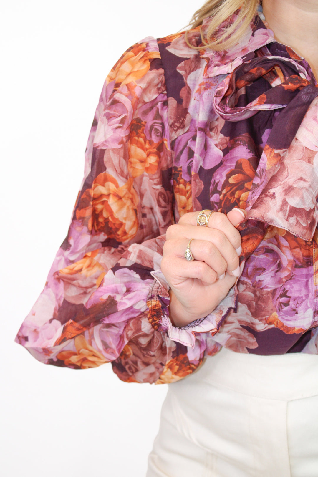 ALL TIED UP PURPLE FLORAL BLOUSE