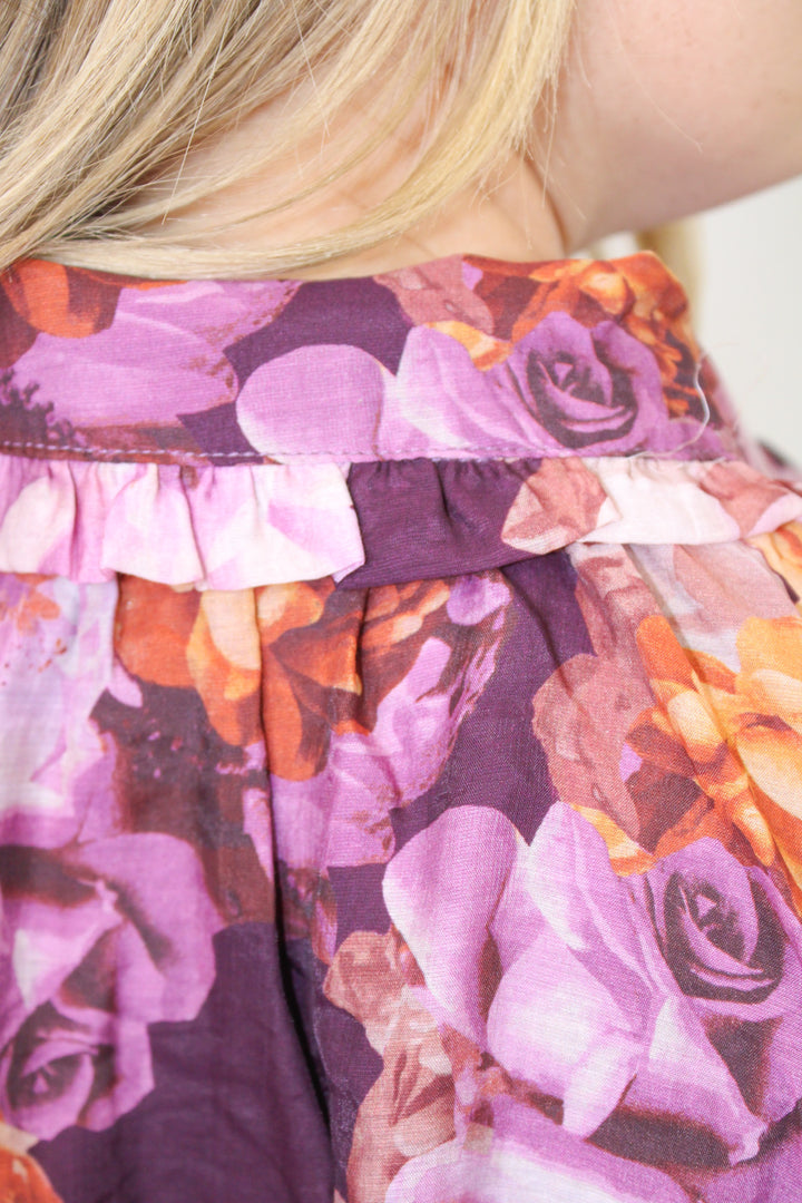 ALL TIED UP PURPLE FLORAL BLOUSE