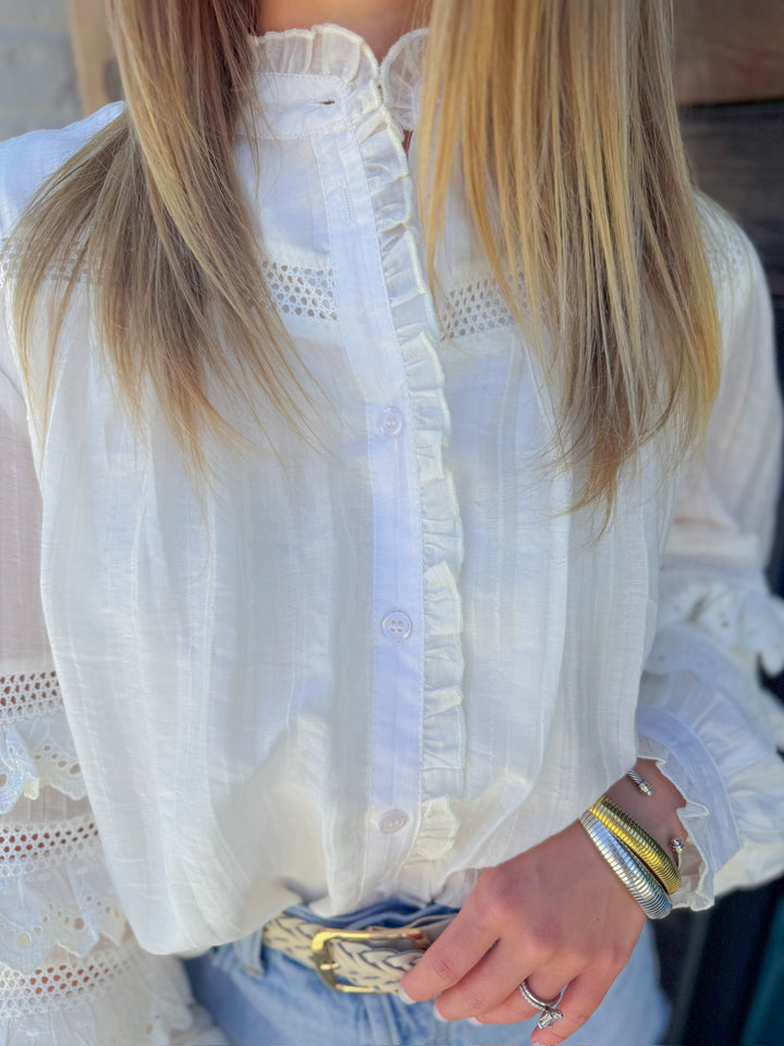 SWEET SERENITY LACE TRIM BUTTON DOWN