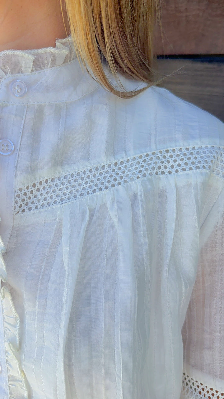 SWEET SERENITY LACE TRIM BUTTON DOWN