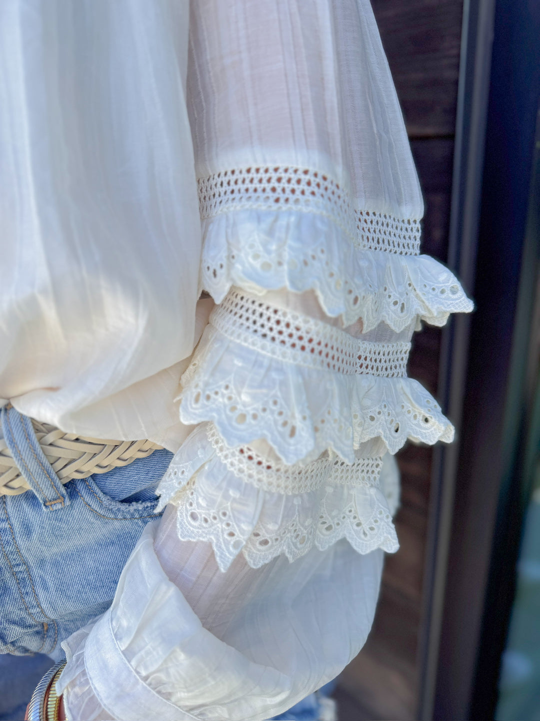 SWEET SERENITY LACE TRIM BUTTON DOWN
