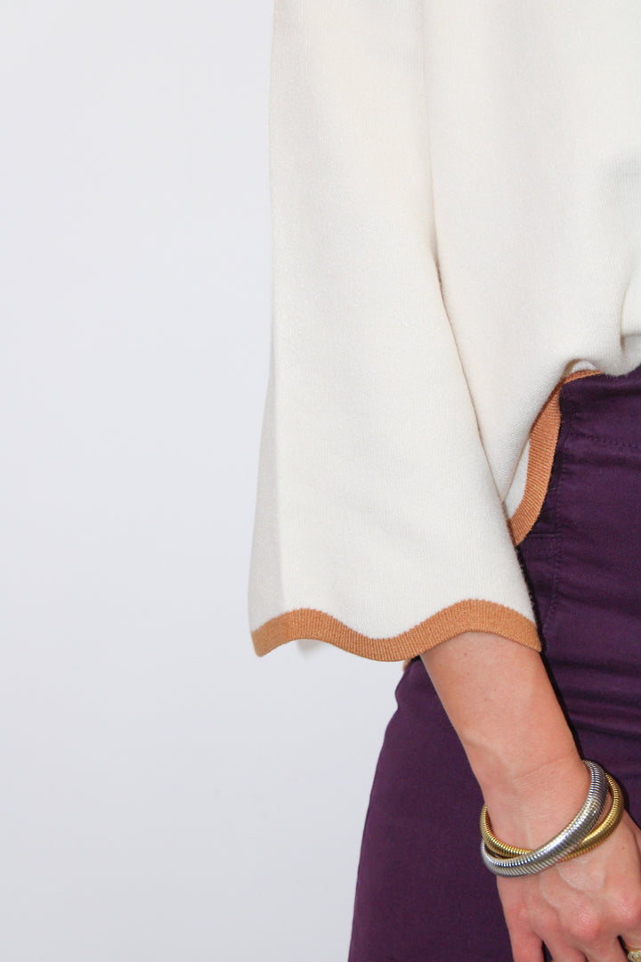 SCALLOPED EDGE MOCK NECK SWEATER