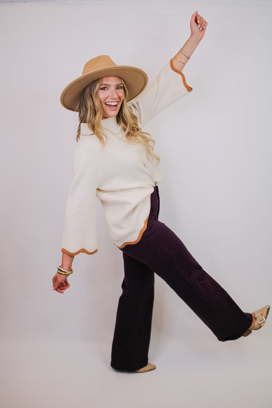 SCALLOPED EDGE MOCK NECK SWEATER
