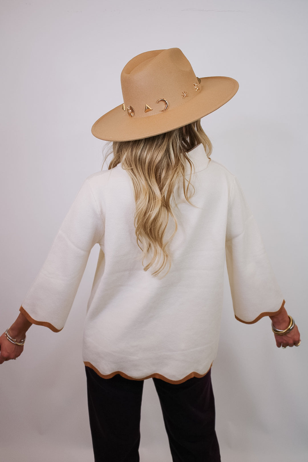 SCALLOPED EDGE MOCK NECK SWEATER