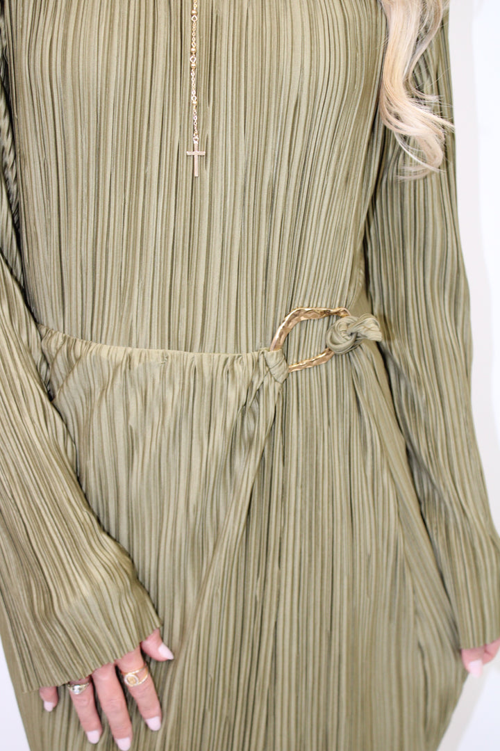 THE EVERLY OLIVE LONG SLEEVE MIDI DRESS