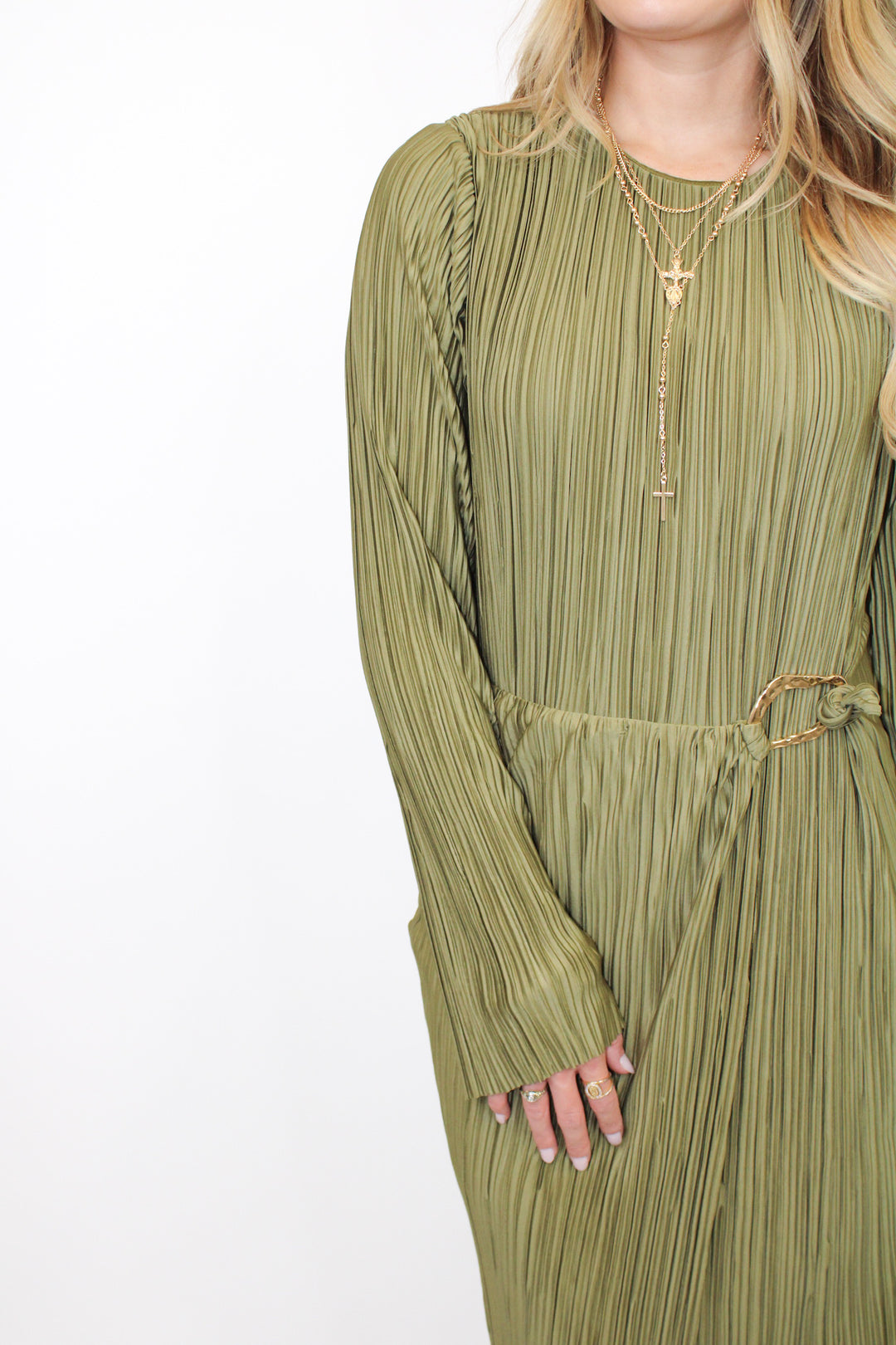 THE EVERLY OLIVE LONG SLEEVE MIDI DRESS