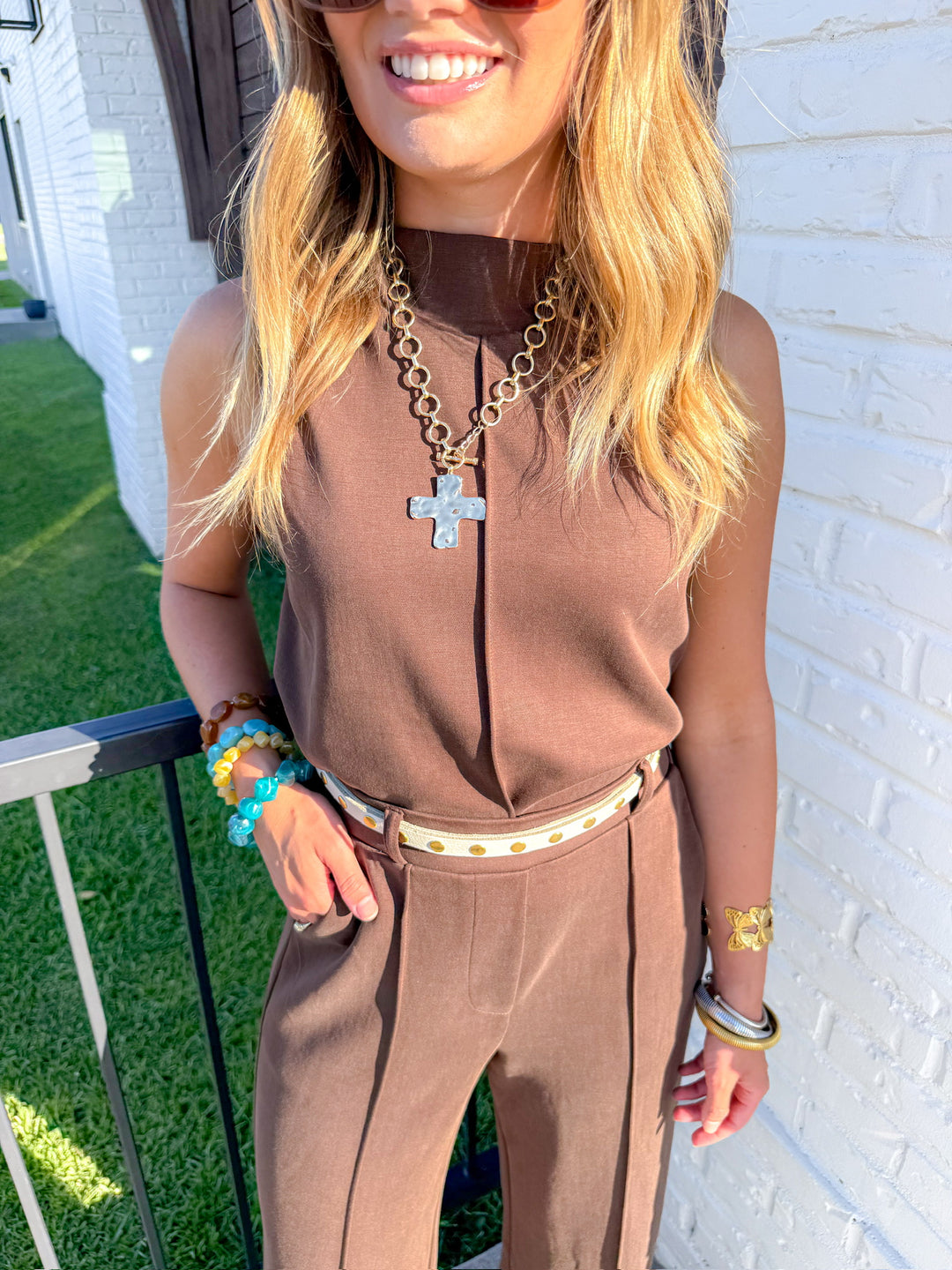 STAY AWHILE BUTTER SOFT MOCK NECK SLEEVELESS SET TOP
