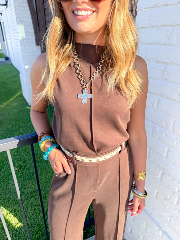 STAY AWHILE BUTTER SOFT MOCK NECK SLEEVELESS SET TOP