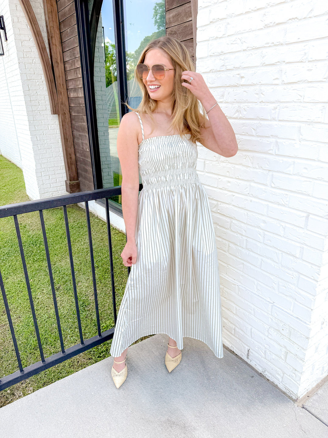 BIANCA SHIRRED BODICE MIDI DRESS