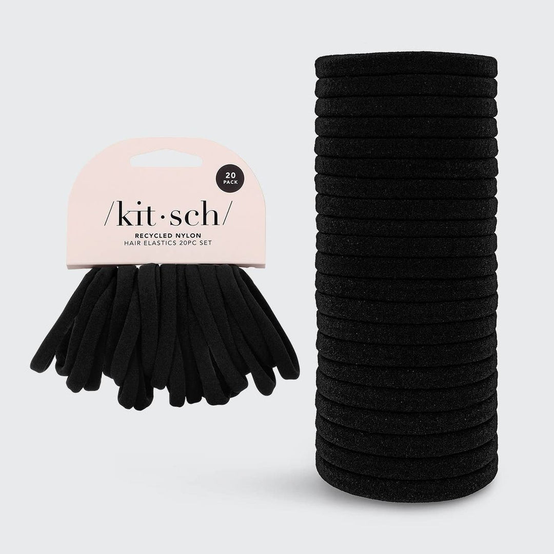 KITSCH BLACK ELASTIC HAIR TIES - 20 PC