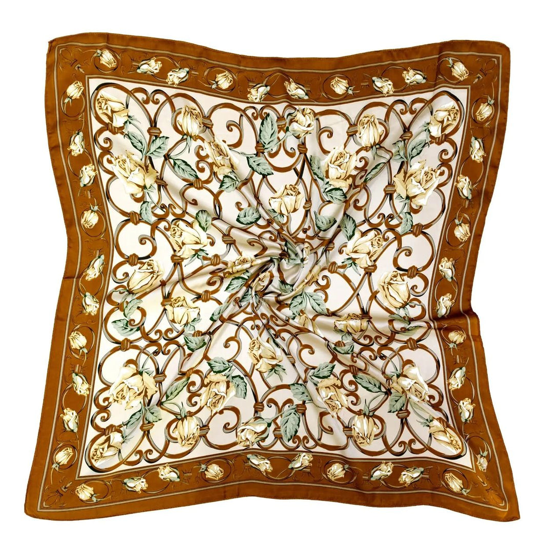 THE ROSE PRINTED BROWN SQUARE SCARF
