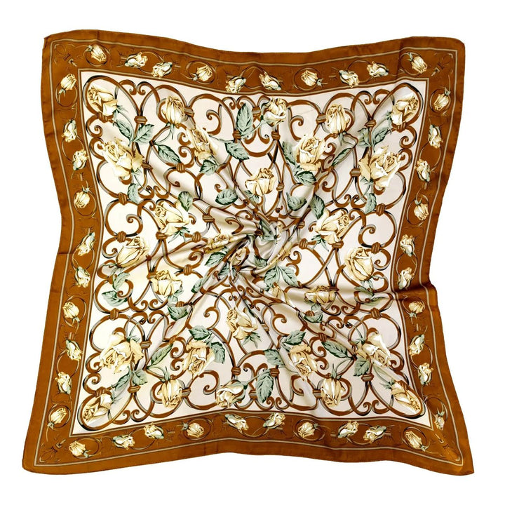 THE ROSE PRINTED BROWN SQUARE SCARF