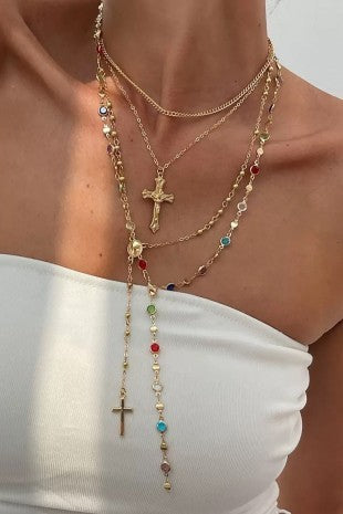 CROSS 4 LAYER LARIAT NECKLACE