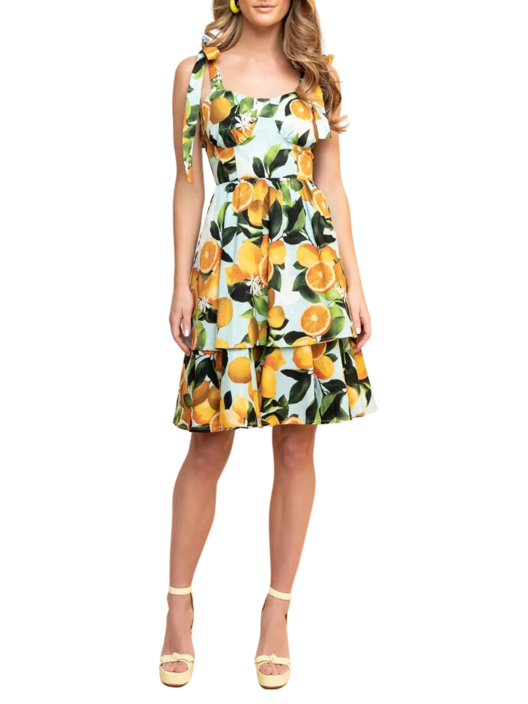 LEMON POPLIN BELTED DRESS
