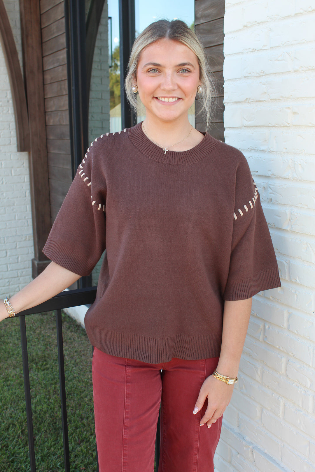 THE INSIDE OUT SHORT SLEEVE KNIT TOP