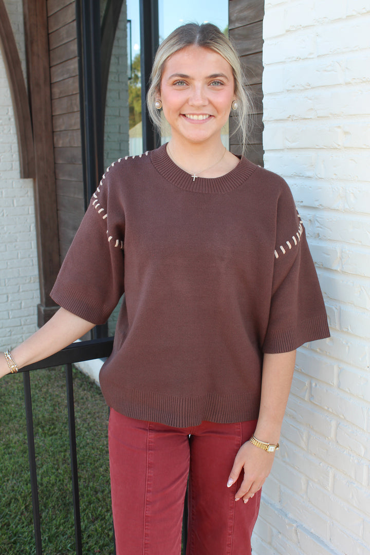 THE INSIDE OUT SHORT SLEEVE KNIT TOP
