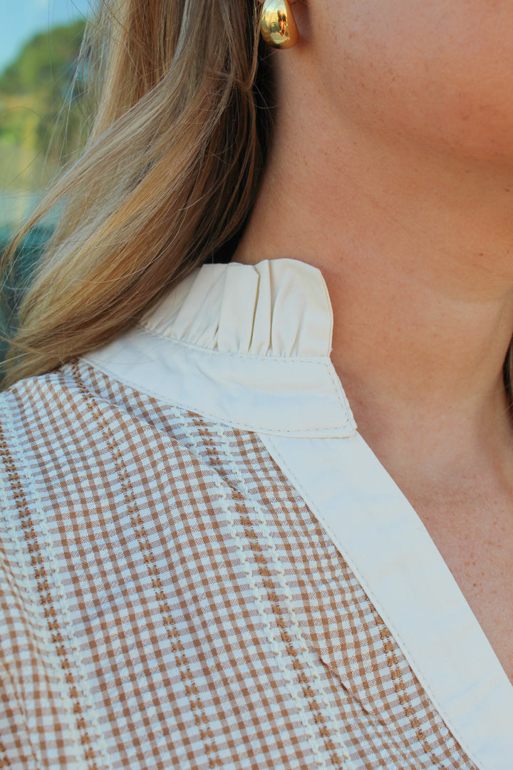 THE TATUM TAUPE AND WHITE LONG SLEEVE TOP