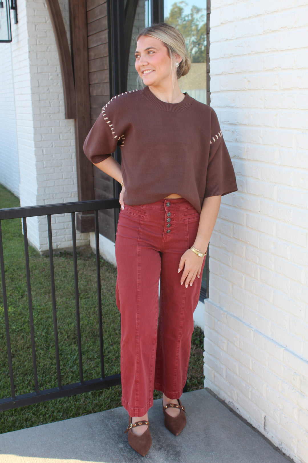 THE INSIDE OUT SHORT SLEEVE KNIT TOP