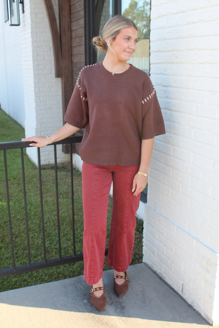 THE INSIDE OUT SHORT SLEEVE KNIT TOP