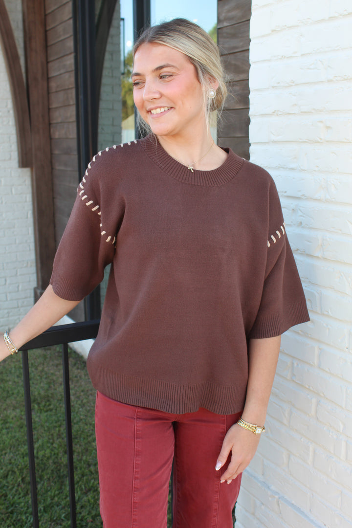 THE INSIDE OUT SHORT SLEEVE KNIT TOP