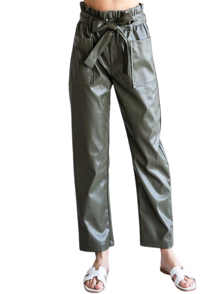 MARKI OLIVE LEATHER PANT